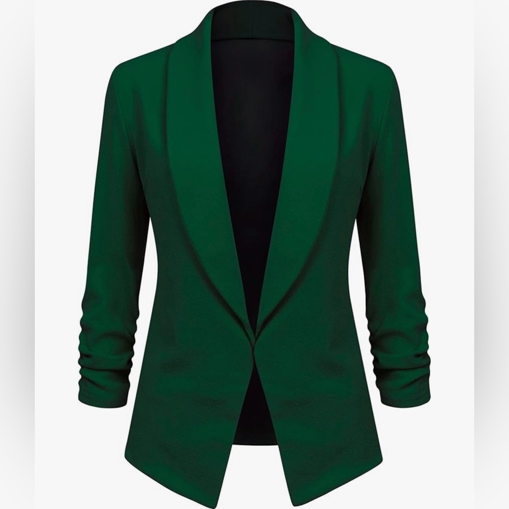 3/4 Sleeve Blazer Open Front Cardigan Jacket Work Office Blazer -green